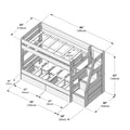 Isometric assembly diagram of a wooden bunk bed with ladder and built-in storage drawers, labeled dimensions 96″ x 40″ (245cm x 100cm)