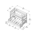 Isometric assembly diagram of a wooden twin-over-full bunk bed with trundle storage drawers and labeled measurements (80" length, 64" height) for bunk bed dimensions, assembly instructions, and space planning