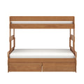 Natural oak wooden loft bed with guardrail and built-in storage drawers, white mattress, space-saving bunk bed for kids and small bedrooms