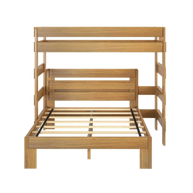 Bamboo loft bed frame with ladder, eco-friendly design for space-saving bedroom solutions.