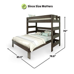 Bunk bed with double bed on bottom and twin on top showcasing dimensions 83.5 inches long, 78.8 inches wide, and 70 inches high, emphasizing size importance.