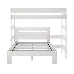 White twin loft bed frame with ladder and slatted base for bedroom furniture.