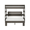 Dark gray solid wood twin-over-full bunk bed with slatted headboards and white mattresses on a white background