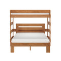Solid natural wood bunk bed with slatted headboards and white mattresses, modern minimalist bedroom furniture