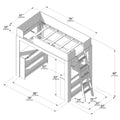 Loft bed dimensions diagram showing twin loft bed with ladder, built-in shelves and labeled measurements in inches and centimeters — 78 in x 41 in x 68 in (197 x 103 x 174 cm)