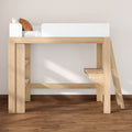 Natural wood loft bed with ladder and built-in shelving — space-saving modern kids twin bedroom furniture