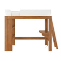 Solid wood twin loft bed with white guardrail, angled ladder and built-in shelves — space-saving modern rustic bunk-style bed