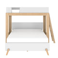 Modern white and natural wood loft bunk bed with ladder and minimalist design, space-saving children's bedroom furniture ideal for small rooms and modern interiors