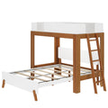 Stylish wooden loft bed with ladder and additional trundle frame, perfect for saving space in modern bedrooms.