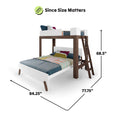Loft bunk bed with wooden frame and ladder, featuring dimensions 84.25 x 77.75 x 68.5 inches.