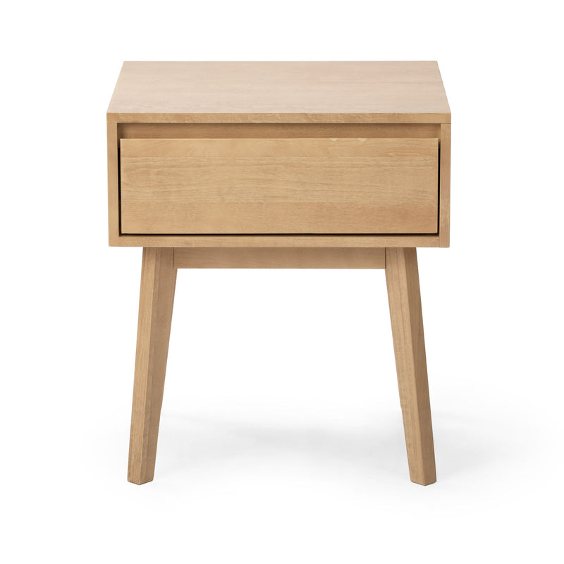 Light oak Scandinavian bedside table nightstand with single drawer and tapered legs