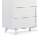 Modern white dresser with sleek design and minimalist drawers.