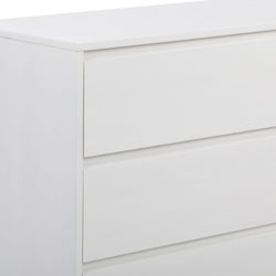 Stylish white three-drawer dresser for modern bedroom storage solutions.