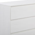 Stylish white three-drawer dresser for modern bedroom storage solutions.