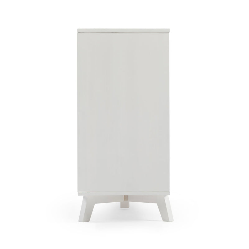 White modern cabinet with minimalist design and sleek finish.