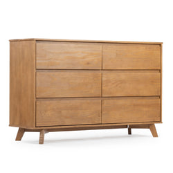 Mid-century modern wooden dresser with six spacious drawers and sleek design.