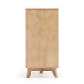 Natural wood dresser with sleek design and modern minimalist legs.