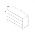Line drawing of a mid-century modern 6-drawer wooden dresser with dimensions 52 in W × 15.75 in D × 33 in H, storage dresser blueprint