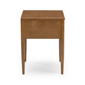 Mid-century modern solid wood nightstand with rectangular top and tapered legs in warm walnut finish