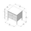 Isometric diagram of a modern two-drawer nightstand with tapered legs and round knobs, labeled dimensions: top 23" × 18" (60 × 46 cm), front width 22" (57 cm), depth 17" (44 cm), overall height 24" (62 cm), two drawers 8" (20 cm) high and leg 7" (19 cm).