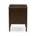 Dark brown wooden nightstand with smooth top and tapered legs, mid-century modern bedside table for bedroom