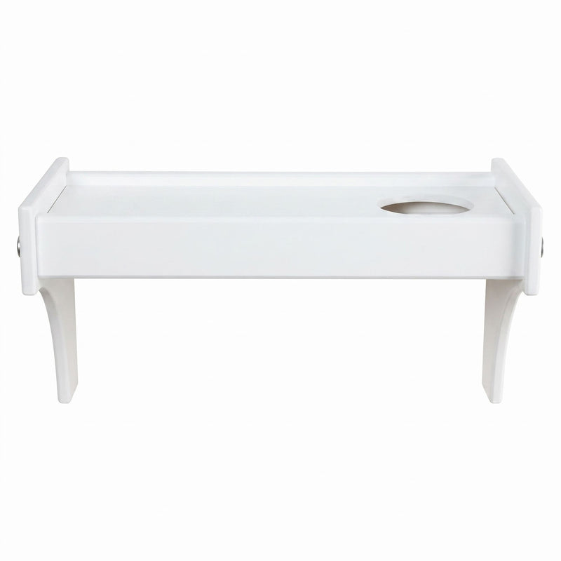 White nursery changing table top with built-in round waste hole for diaper disposal and raised edges