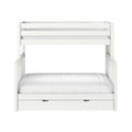 White wooden twin loft bed with safety rails and under-bed storage drawer, modern kids bunk bed