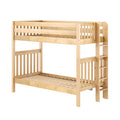 Light natural solid wood bunk bed with side ladder and slatted guardrails, space-saving kids loft bed