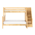 Maple wood kids loft bunk bed with stair storage drawers and white mattress – modern space-saving bedroom furniture