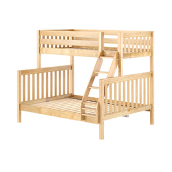 Light natural pine bunk bed with ladder and guard rails, loft-style wooden bed with slatted platform for kids' bedrooms
