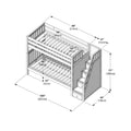 Twin-over-full wooden bunk bed with staircase and built-in storage drawers, slatted mattress supports, dimensions 105" x 43" x 71" (267 × 108 × 180 cm)