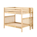 Natural light wood solid bunk bed with slatted rails and built-in ladder — minimalist, space-saving children's bedroom frame