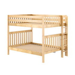 Light maple wood bunk bed with integrated ladder, slatted guardrails and platform slats, modern kids' loft bed