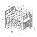 Triple wooden bunk bed assembly diagram with ladder, guardrails and slatted mattress platforms; overall dimensions 84" (213 cm) L x 45" (114 cm) W x 71" (180 cm) H — sturdy kids' loft bunk bed
