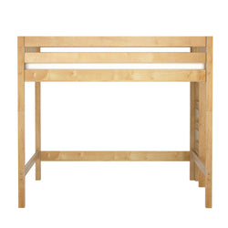 Light natural solid wood loft bed frame with guardrail and built-in ladder, twin-size high sleeper bed for space-saving kids' bedroom