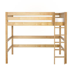 Natural pine twin loft bed with ladder and safety rails, space-saving raised wooden bed frame for kids' room or studio apartment