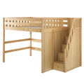 Space-saving natural wood loft bed with staircase and built-in storage drawers, ideal twin loft for kids' bedroom