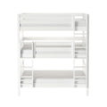 White three-tier wooden bunk bed with integrated ladders and safety rails — space-saving triple bunk for kids' bedroom