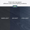 Blue finish color variations under warm, daylight, and cool lighting conditions.