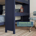 Space-saving integrated desk with a modern blue design beneath a loft bed, ideal for working, studying, or streaming.