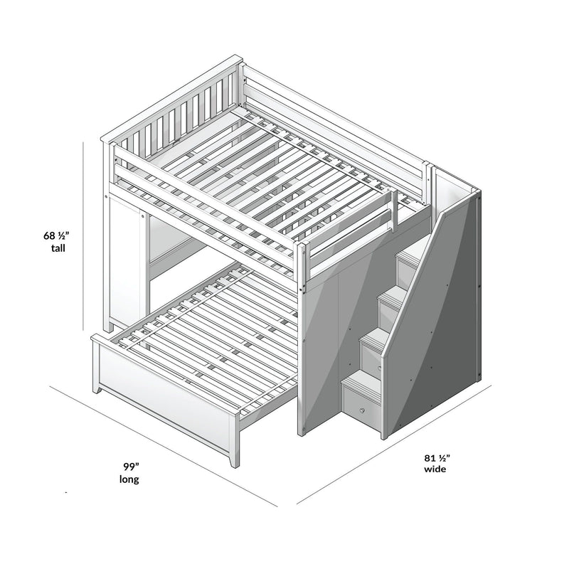 Bunk bed with stairs diagram showing dimensions of 68 1/2 inches tall, 99 inches long, and 81 1/2 inches wide.