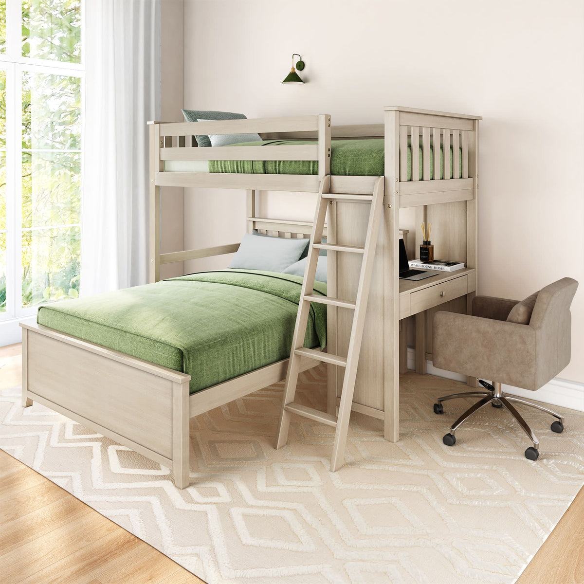 Boston Twin Over Full L-Shaped Bunk Bed with Desk – Bunk Beds for Adults