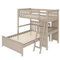 Wooden twin over full bunk bed with built-in ladder and storage drawer.