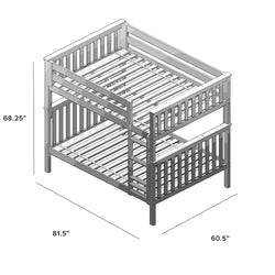 Illustration of a wooden twin bunk bed frame with dimensions 68.25 inches tall, 81.5 inches long, and 60.5 inches wide.