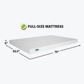 Full-size mattress dimensions: 75 inches long, 53.5 inches wide, 5 inches thick.