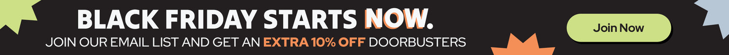 Black Friday sale banner — join our email list for an extra 10% off doorbusters; "Join Now" call-to-action button