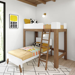 A20811-527 : Bunk Bed Modern L-Shaped Twin Over Twin Bunk Bed, Pecan & White