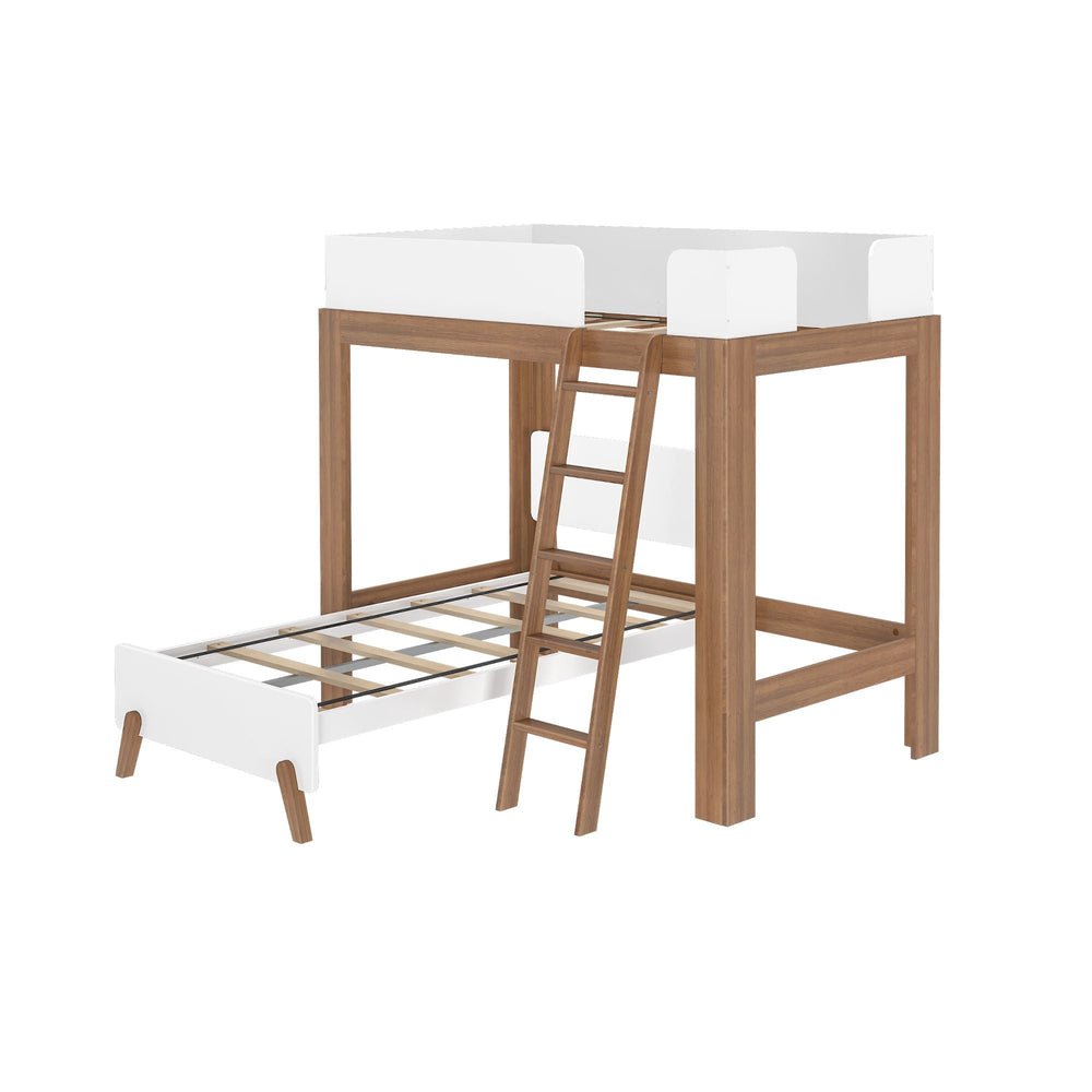 A20811-527 : Bunk Bed Modern L-Shaped Twin Over Twin Bunk Bed, Pecan & White
