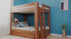 Video of women utilizing trundle, staircase, and features of the king over kind bunk bed.